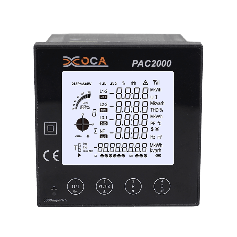 PAC2000 เครื่องวัดพลังงานแผงมัลติฟังก์ชั่นดิจิตอล LCD ขนาดใหญ่อัจฉริยะ